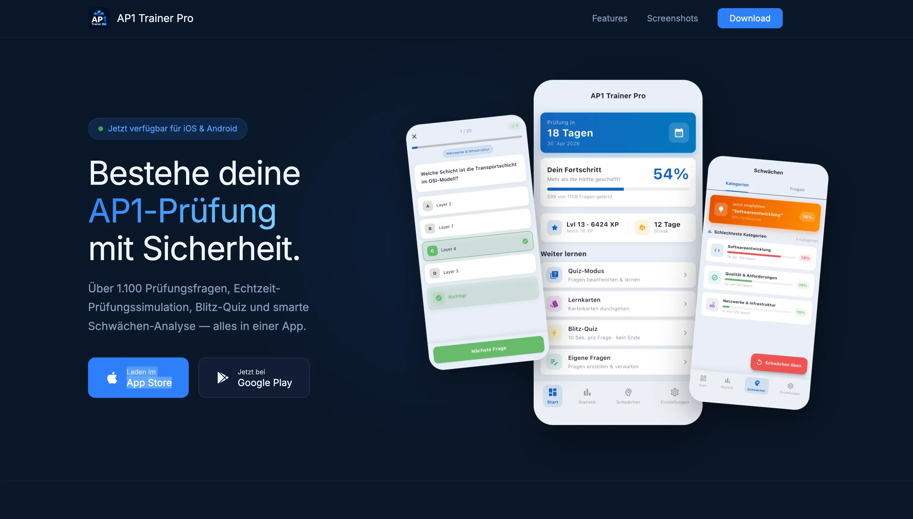 Screenshot von AP1 Trainer Pro Website